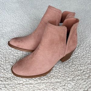 Pink Faux Suede Ankle Boots